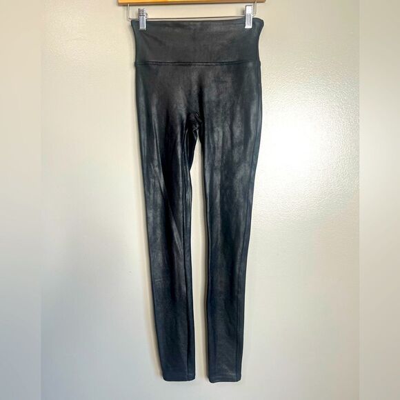 Spanx black leggings faux leather size small rocker edgy grunge - Picture 1 of 6